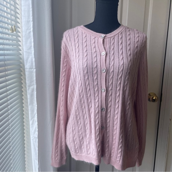 𝅺alfred Dunner Rose Pink Cable Knit Cardigan Sweater Large - Picture 1 of 5